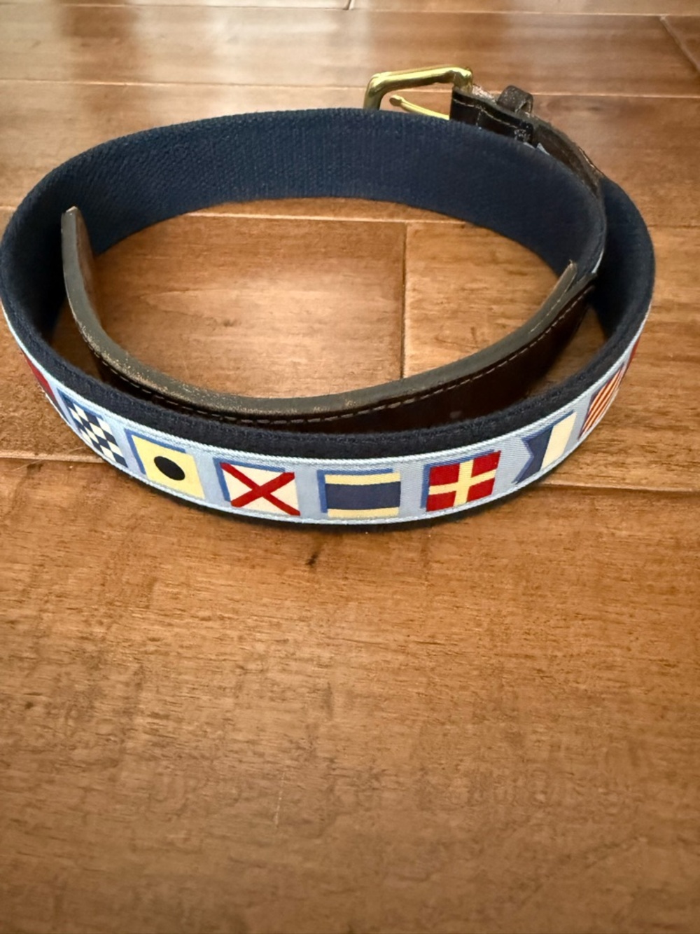Vineyard Vines Nautical Signal Flag Belt Size 32 Canvas Leather Made in USA - Picture 3 of 4